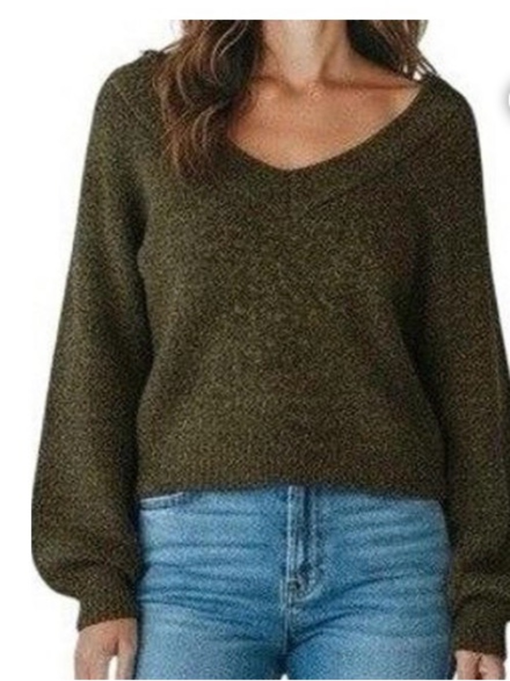 Jason Wu Dark Green V-Neck Knit Sweater
